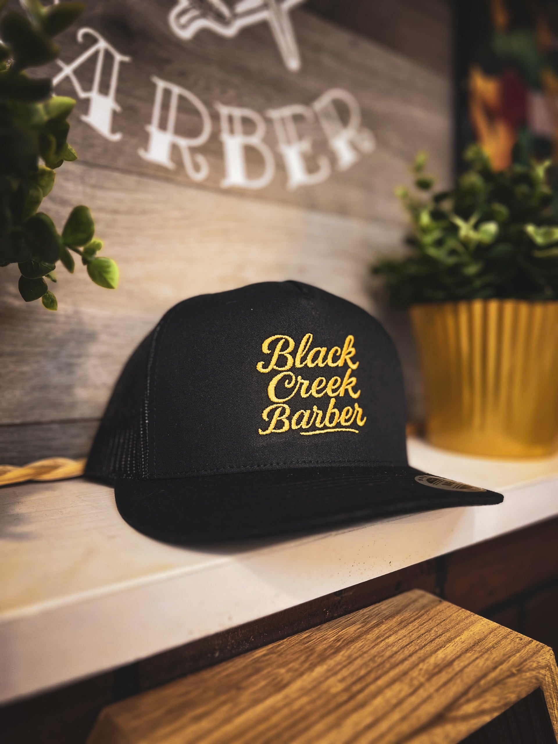 Black Creek Barber Script Trucker Cap