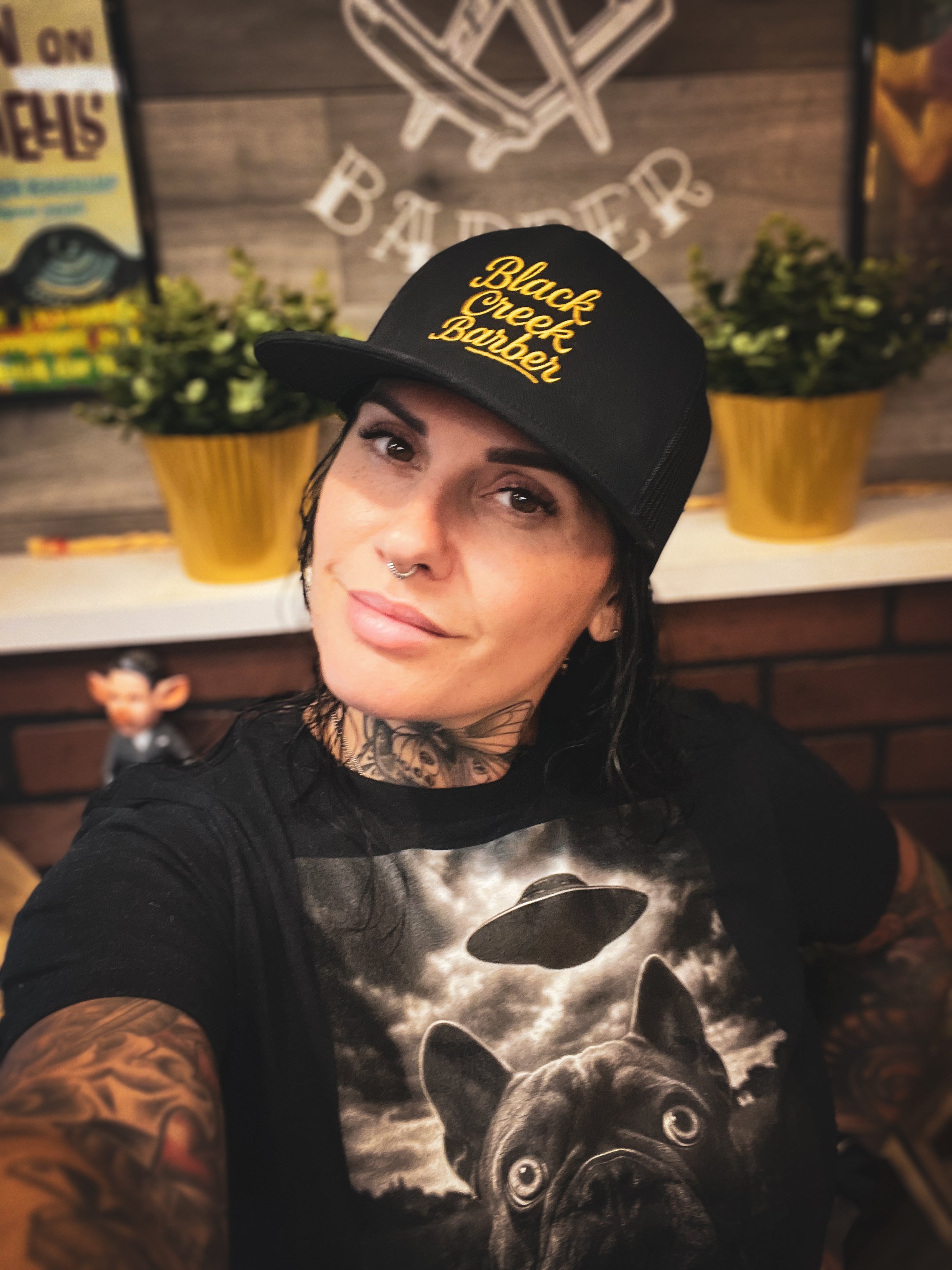 Black Creek Barber Script Trucker Cap