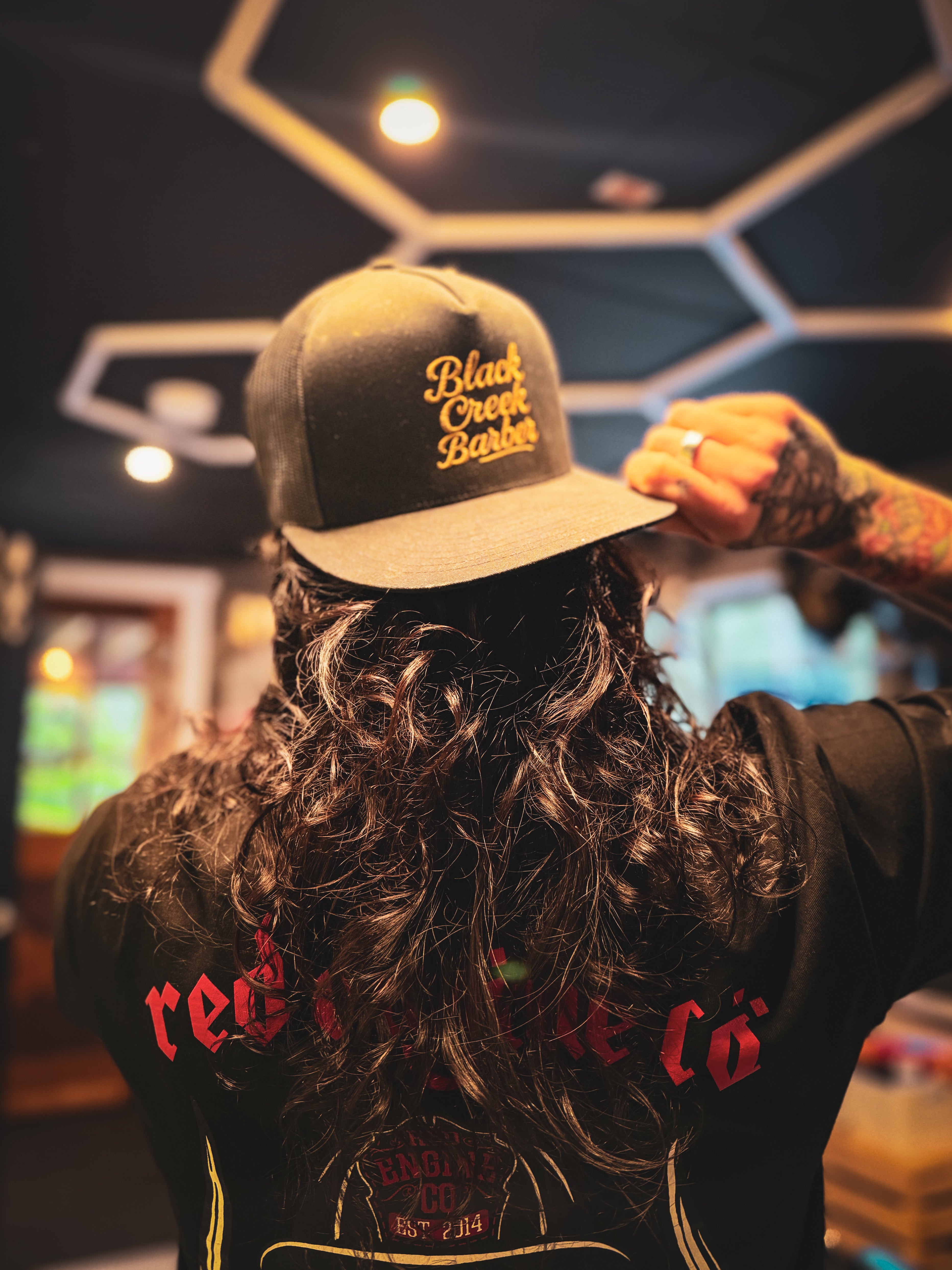 Black Creek Barber Script Trucker Cap